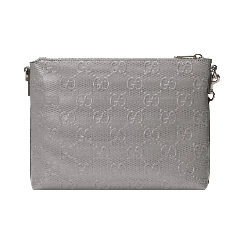 GUCCI Leather One Shoulder Crossbody Clutch Medium Size Men's Silver-4