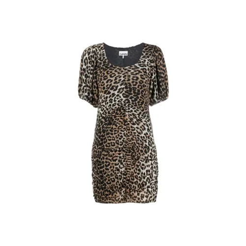 GANNI Leopard print Ruched Mini Dress