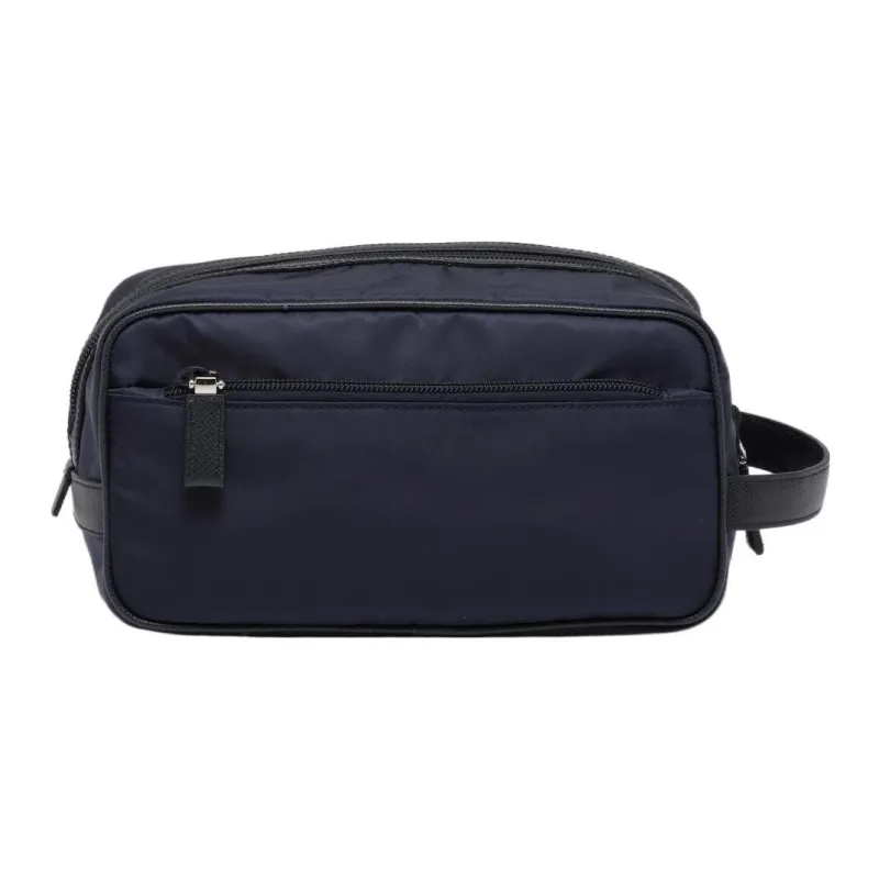 PRADA Saffiano Recycled Nylon With Patchwork Leather Makeup Bag Regular Men's Blue-2