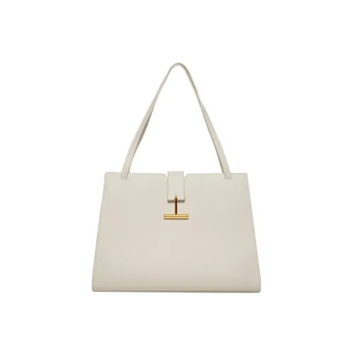 TF Grained Leather Handbag Shoulder Bag Women's White
