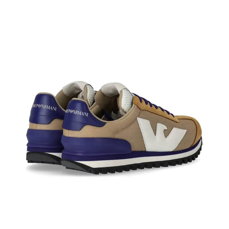 EMPORIO ARMANI Cushioning, Slip Resistant, Abrasion Resistant, Breathable Low Top Casual Shoes Men's Brown Blue White-3