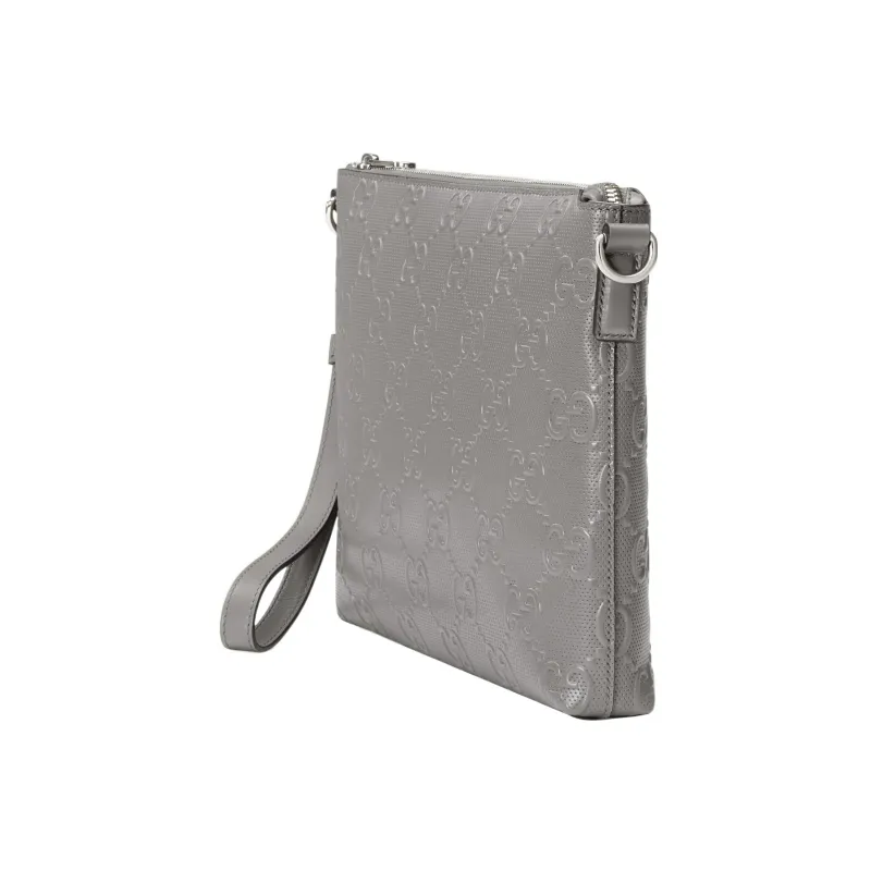 GUCCI Leather One Shoulder Crossbody Clutch Medium Size Men's Silver-2