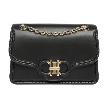 FERRAGAMO GANCINI Cow Leather Flap Bag, Shoulder Bag, Crossbody Bag Regular Women's Black