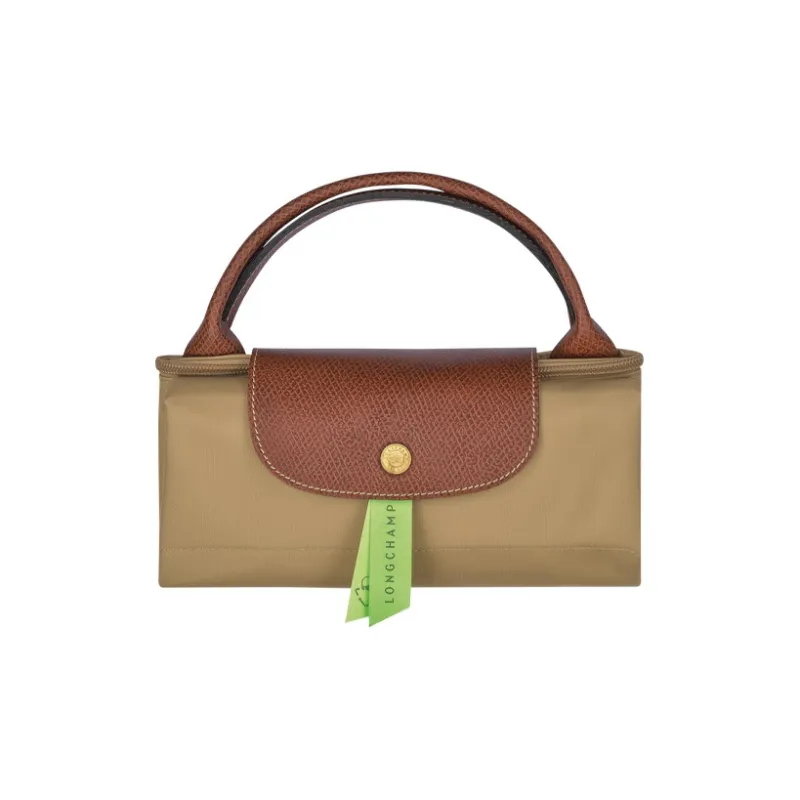LONGCHAMP Le Pliage Large Cow Leather Trim Portable One Shoulder Travel Bag Large Size Women's Beige-3
