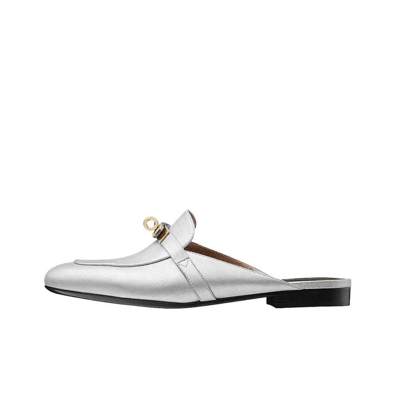 HERMES Slip Resistant Closed Toe Slippers Women's Silver Gray-0