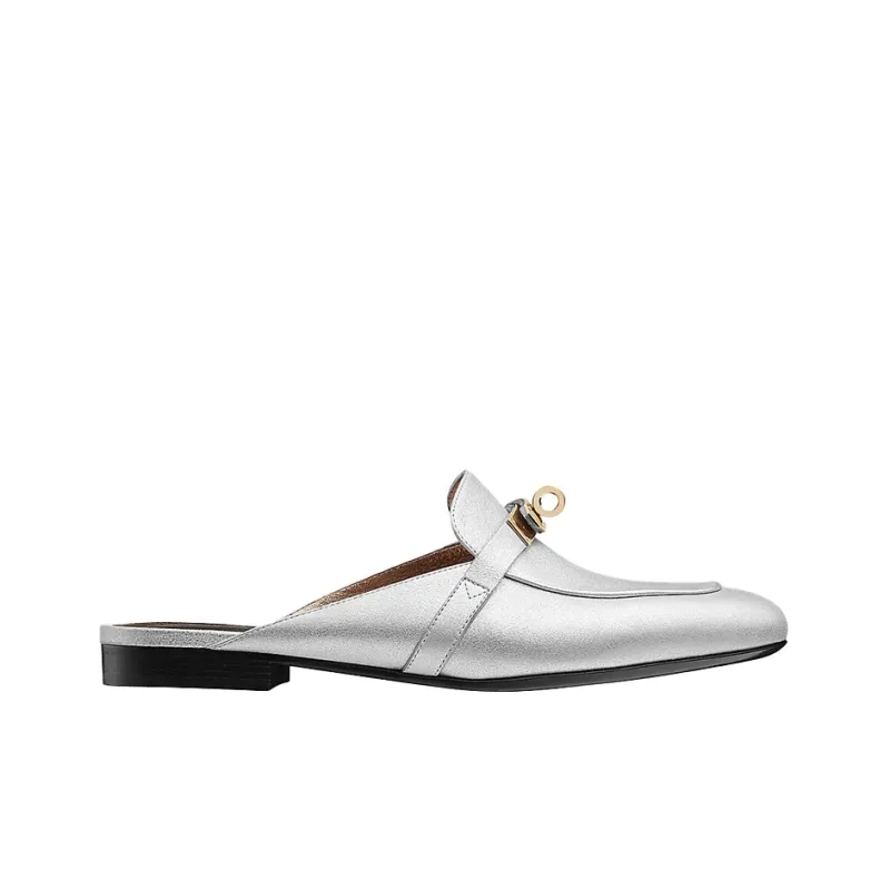 HERMES Slip Resistant Closed Toe Slippers Women's Silver Gray-1