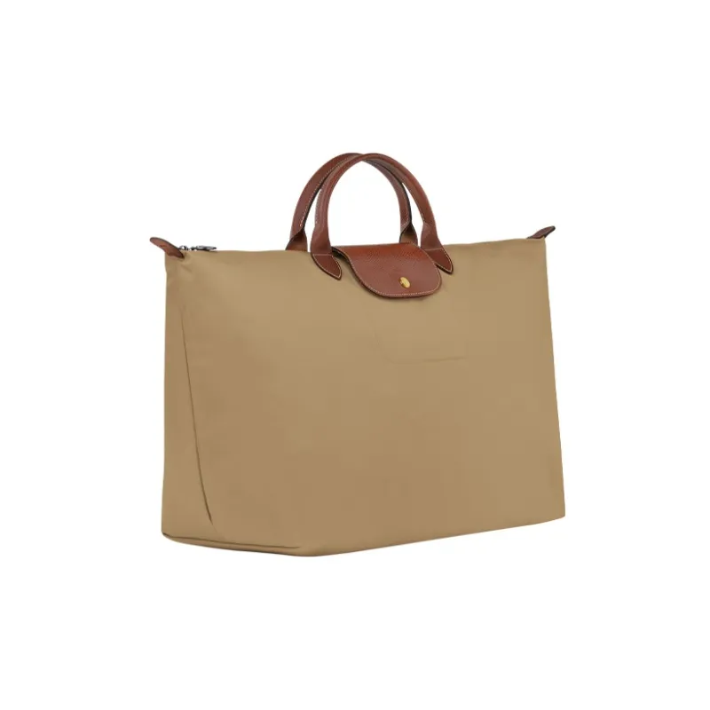 LONGCHAMP Le Pliage Large Cow Leather Trim Portable One Shoulder Travel Bag Large Size Women's Beige-1
