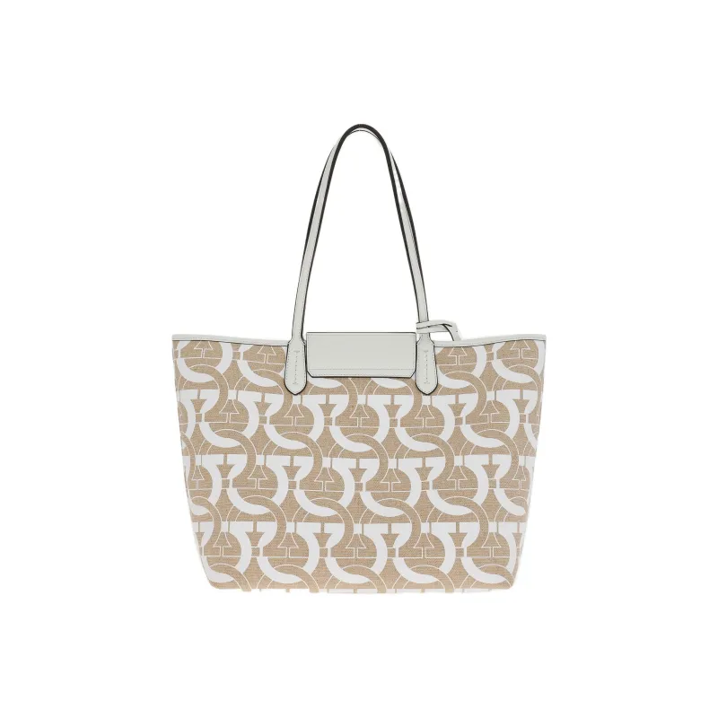 FERRAGAMO GANCINI Fabric Cow Leather Patchwork Tote Bag Shopping Bag Shoulder Bag Handbag Women's White-2