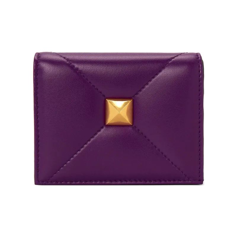 Valentino ROMAN STUD Embossed Nappa Cow Leather Card Holder Wallet Women's-0