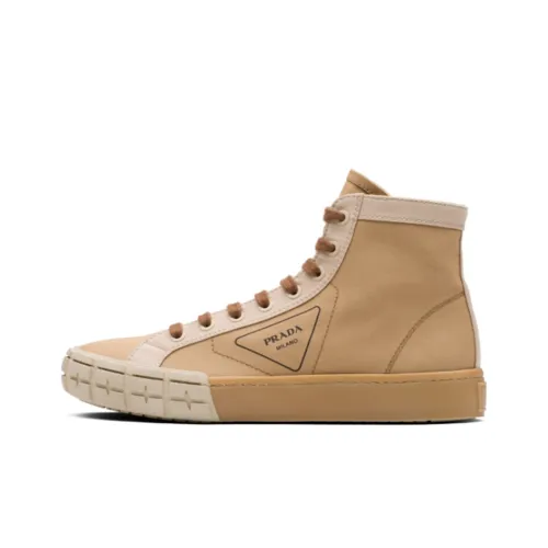 PRADA Skateboard Shoes Men High-Top Khaki