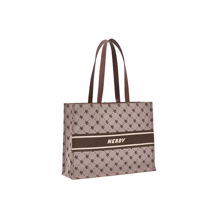 NERDY Polyester Combo Bag Tote Bag Shopping Bag Shoulder Bag Unisex Brown-1