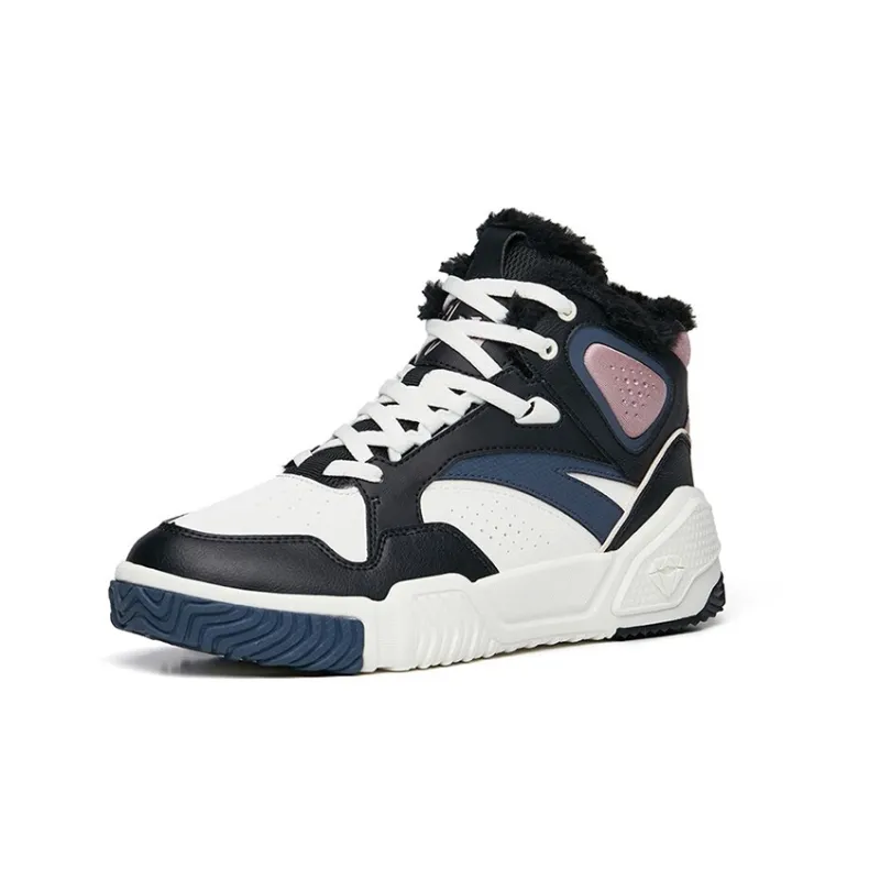 Anta Flame Wear Resistant High Top Skateboard Shoes Women's Black White Purple-2