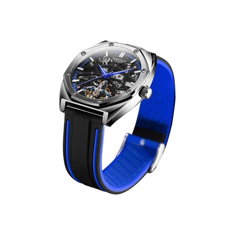 FAIRWHALE Pioneer Collection Men's Watch Automatic Mechanical Movement Rubber Strap Watch Men's Watches Cut Out Dial-1