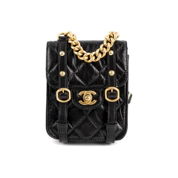 CHANEL Calfskin Messenger Bag With Cell Phone Pouch One Shoulder Handbag Crossbody Bag Mini Women's Black