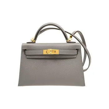 HERMES Mini Kelly Box Leather Kelly Bag Handbag Shoulder Bag Crossbody Bag Mini Women's 0L Grismeyer Cumulus Gray