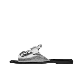 HERMES Auteuil Rubber Sole Slide Slippers Women's Silver