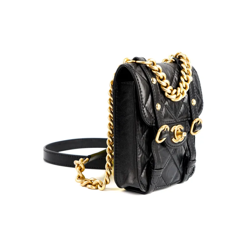 CHANEL Calfskin Messenger Bag, Cell Phone Pouch, One Shoulder Handbag, Crossbody Bag Mini Women's Black-1