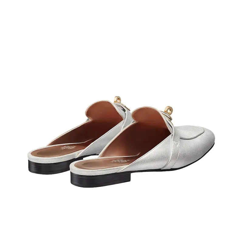 HERMES Slip Resistant Closed Toe Slippers Women's Silver Gray-3