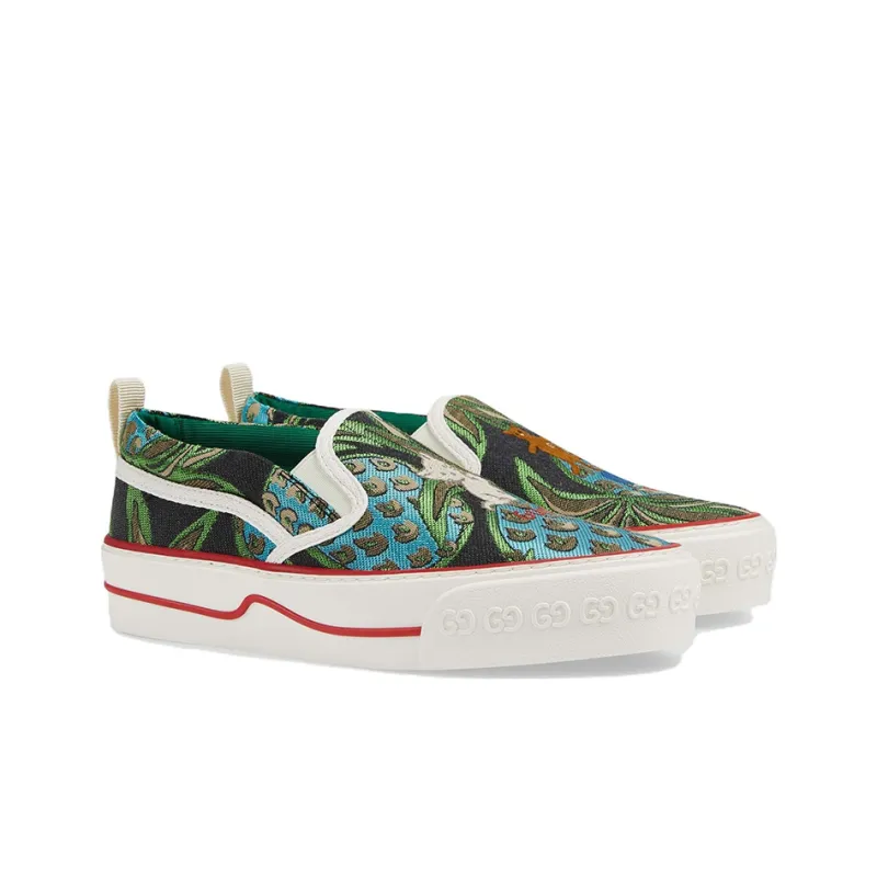 GUCCI Lamé Pineapple Jacquard Embroidered Slip-on Sneakers-1