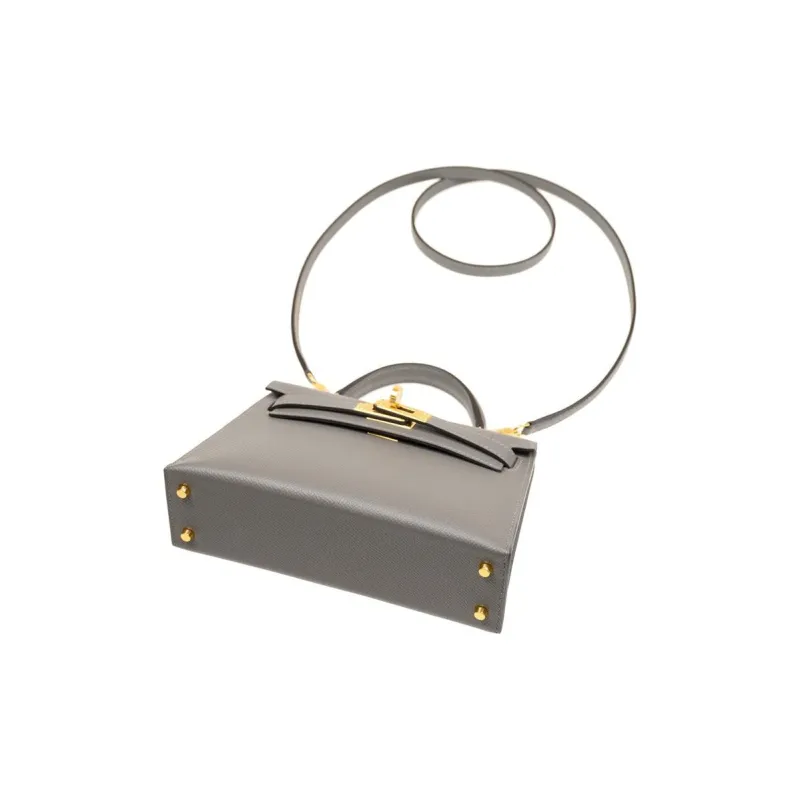HERMES Mini Kelly Box Leather Kelly Bag Handbag Shoulder Bag Crossbody Bag Mini Women's 0L Grismeyer Cumulus Gray-3