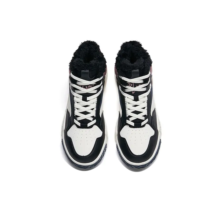 Anta Flame Wear Resistant High Top Skateboard Shoes Women's Black White Purple-3