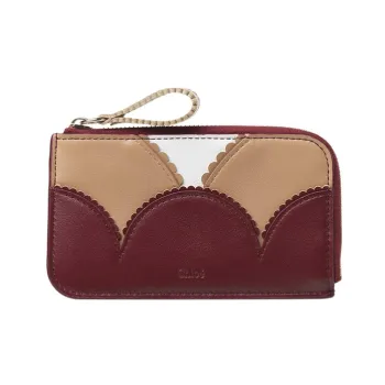 Chloe Calfskin Card Holder Women's Burgundy/Khaki