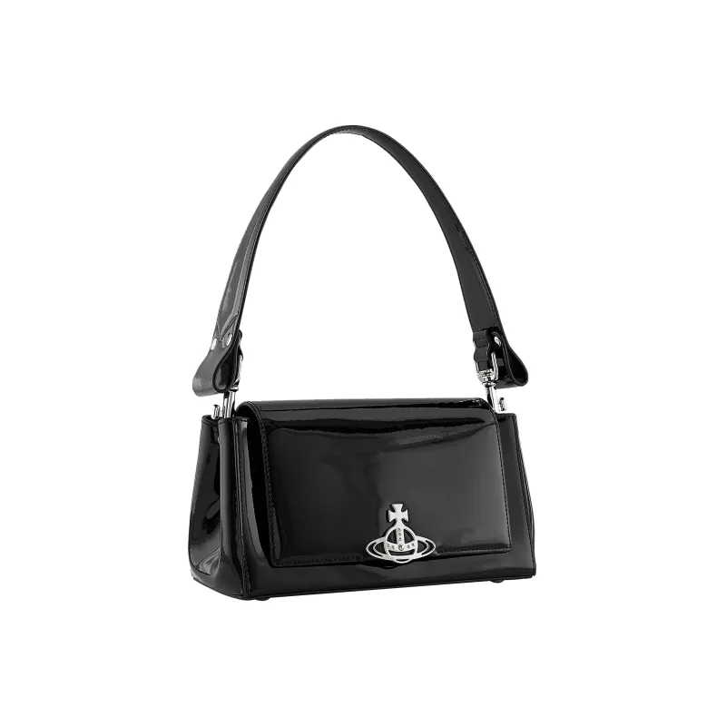 Vivienne Westwood HAZEL Cow Leather Shoulder Bag Baguette Bag One Shoulder Handbag Medium Size Women's Black-4