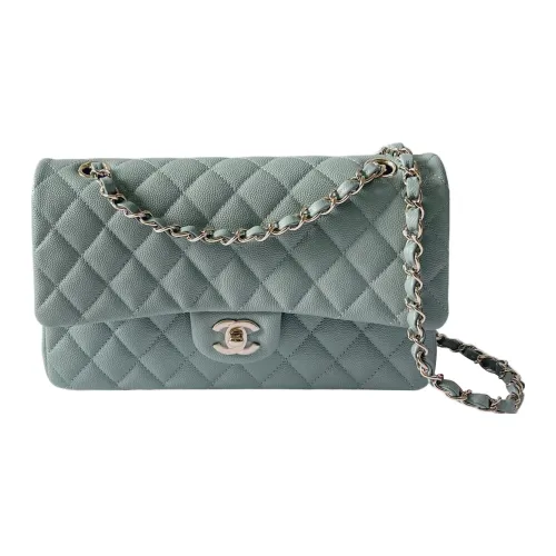 CHANEL Classic Flap CF Grained Embossed Cow Leather Mouth Cover Bag Crossbody Bag Medium Size Women's Morandi Color