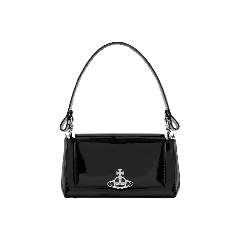 Vivienne Westwood HAZEL Cow Leather Shoulder Bag Baguette Bag One Shoulder Handbag Medium Size Women's Black-1