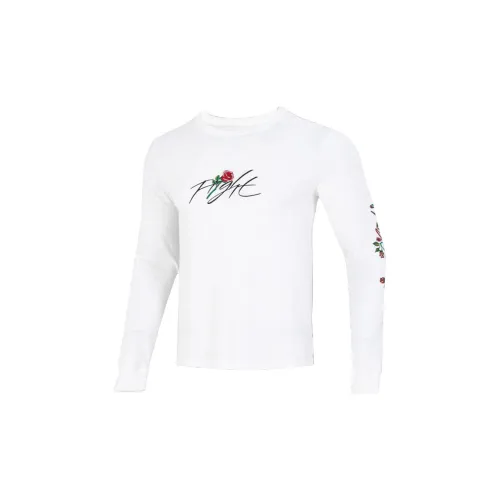 Men's Nike Sleeve Side Flowers Logo Printing Round Neck Long Sleeves White