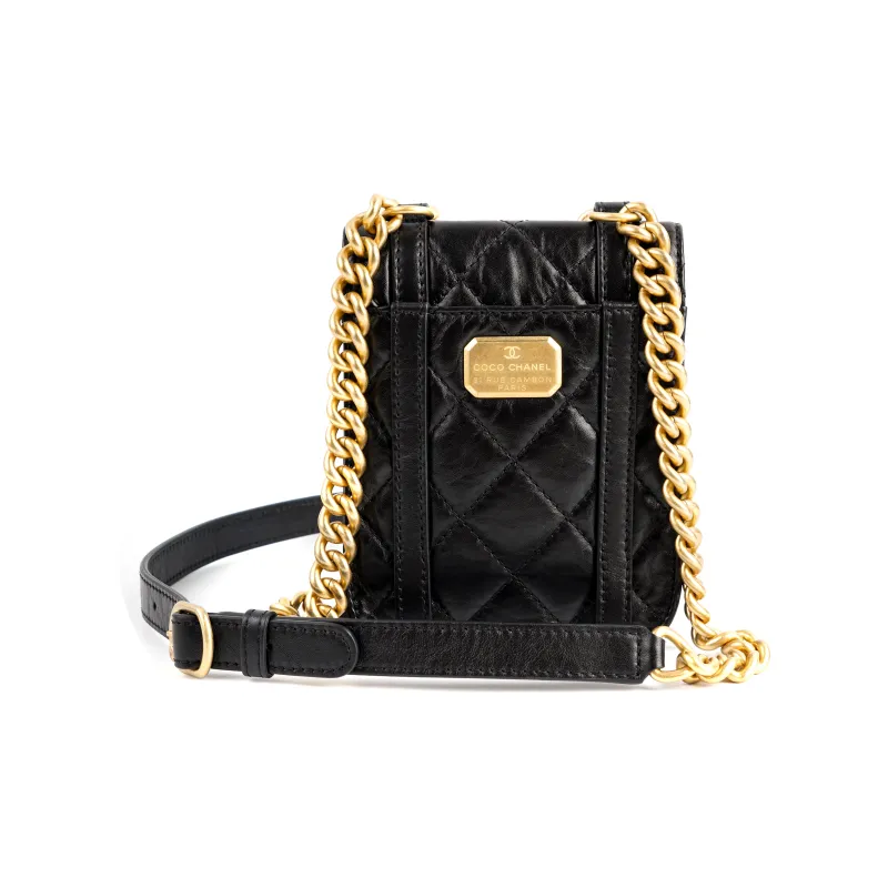 CHANEL Calfskin Messenger Bag, Cell Phone Pouch, One Shoulder Handbag, Crossbody Bag Mini Women's Black-2