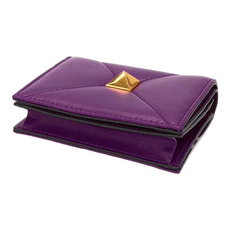 Valentino ROMAN STUD Embossed Nappa Cow Leather Card Holder Wallet Women's-3
