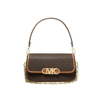 MICHAEL KORS Leather Golden Lotus Shoulder Bag Medium Size Women's Dark Brown