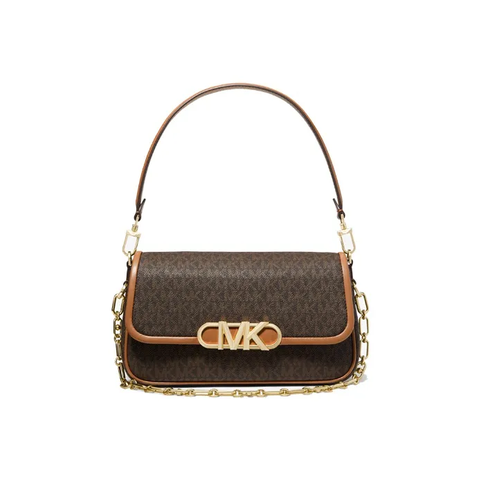 MICHAEL KORS Leather Golden Lotus Shoulder Bag Medium Size Women's Dark Brown-0