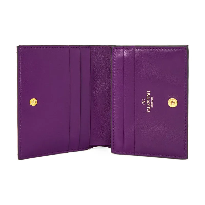 Valentino ROMAN STUD Embossed Nappa Cow Leather Card Holder Wallet Women's-2