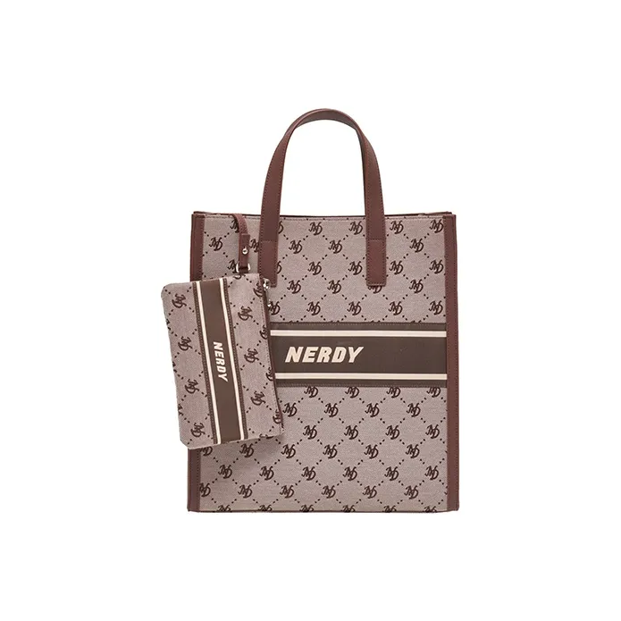 NERDY Polyester Tote Bag Combo Shopping Bag Handbag Crossbody Bag Large Size Unisex Brown-0