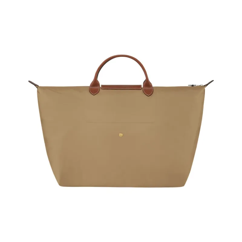 LONGCHAMP Le Pliage Large Cow Leather Trim Portable One Shoulder Travel Bag Large Size Women's Beige-2