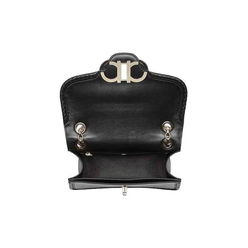 FERRAGAMO GANCINI Cow Leather Flap Bag, Shoulder Bag, Crossbody Bag Regular Women's Black-3