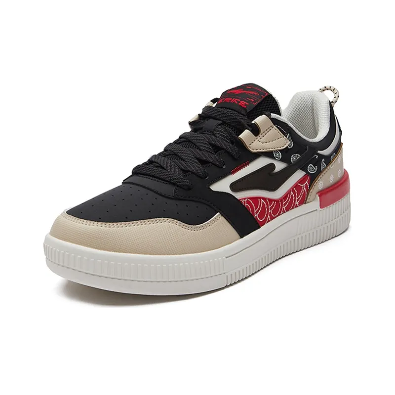 Erke Paisley Low Top Skateboard Shoes Men's Black Red-2