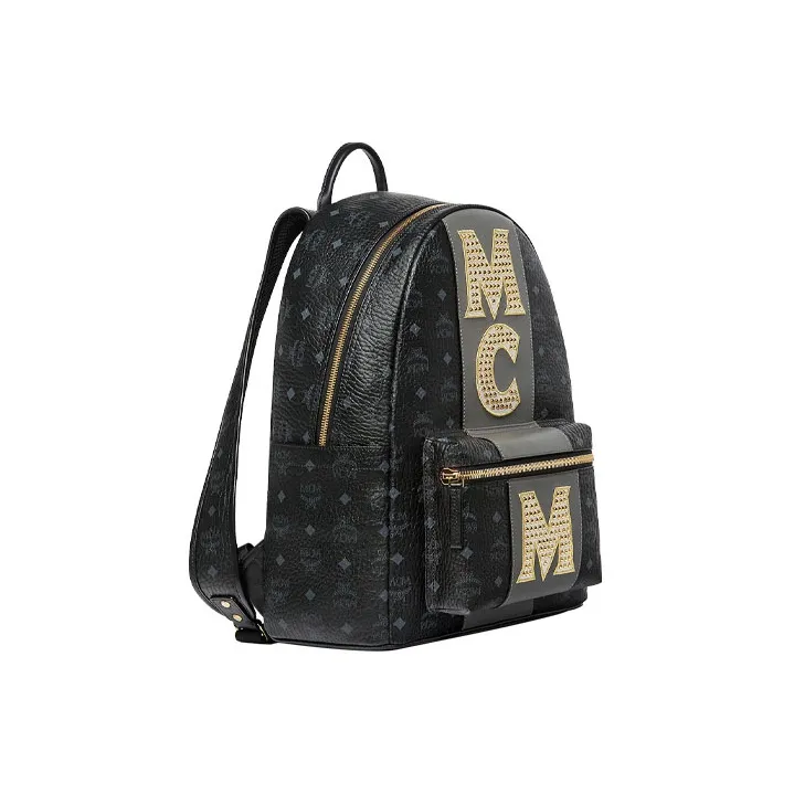 MCM Stark Visetos Coated Canvas Backpack Unisex Black/Black Gold-1