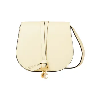 Chloe Alphabet Calfskin Saddle Bag Shoulder Bag Crossbody Bag Mini Women's Beige