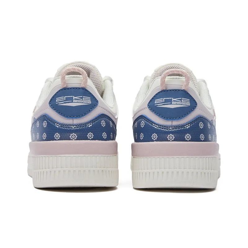 Erke Paisley Collection Low Top Skateboard Shoes Women's White Blue-3