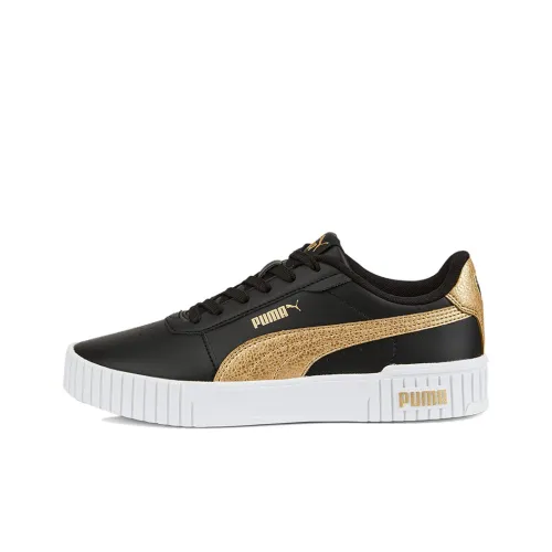 PUMA Basket Skateboard Shoes Women's Low-Top Black/White/Gold