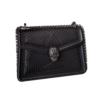 BVLGARI Serpenti Diamond Blast Lambskin Shoulder Bag Crossbody Bag Small Size Women's Black