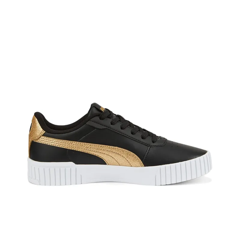 PUMA Basket Carina 2.0 Anti Slip Wear Resistant Low Top Skateboard Shoes Women's Black Gold-1