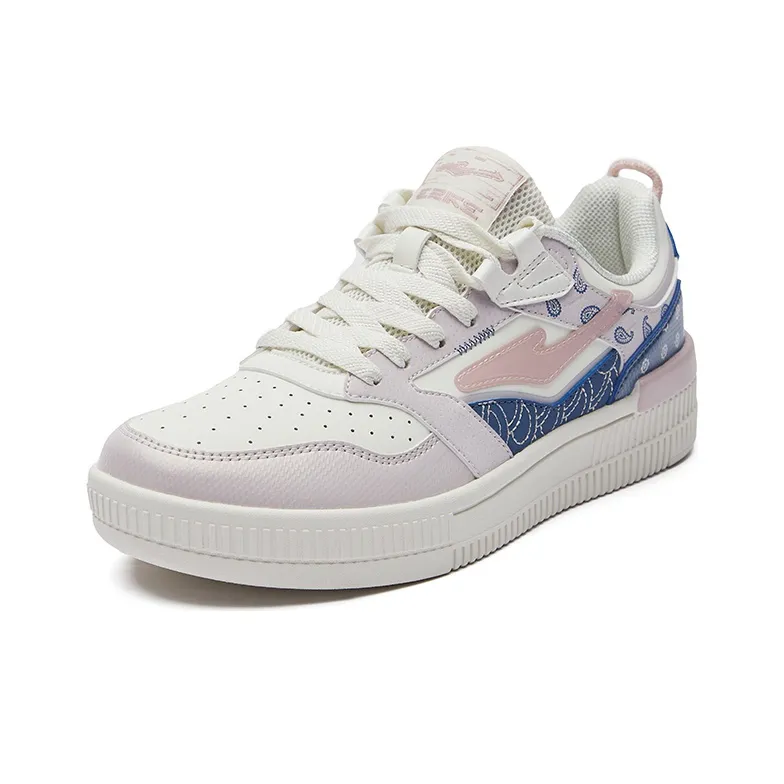 Erke Paisley Collection Low Top Skateboard Shoes Women's White Blue-2