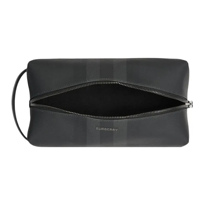 Burberry Canvas With Leather Handbag Toiletry Bag Men's Charcoal Gray-2