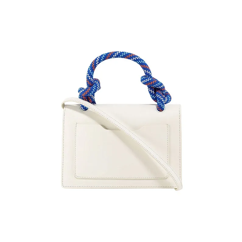 OFF-WHITE Leather Shoulder Bag Crossbody Bag Handbag Women's White/Blue-4