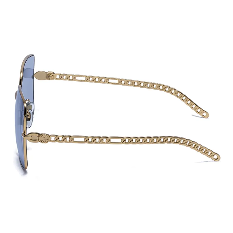 GUCCI Mini Chain Collection Sunglasses Women's Gold Frame With Blue Lens-2