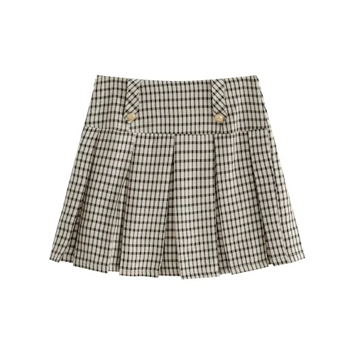 CREAMY SWEET Casual Short Skirts Women's Black/White Plaid